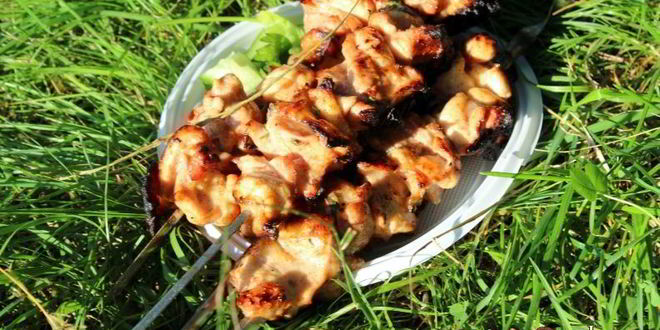 Рецепт куриный шашлык в томатах и пряной зелени