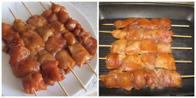Рецепт куриные шашлычки с острым салатом из свежих овощей