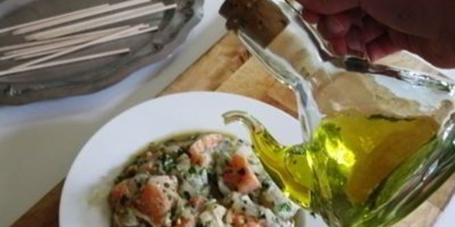 Рецепт разноцветный рыбный шашлык