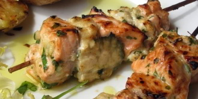 Рецепт разноцветный рыбный шашлык