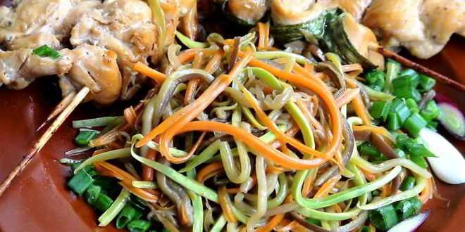 Рецепт шашлычки и спагетти из овощей