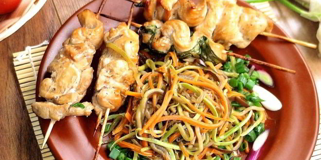 Рецепт шашлычки и спагетти из овощей