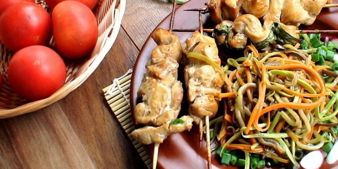 Рецепт шашлычки и спагетти из овощей