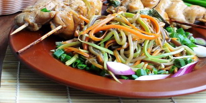 Рецепт шашлычки и спагетти из овощей