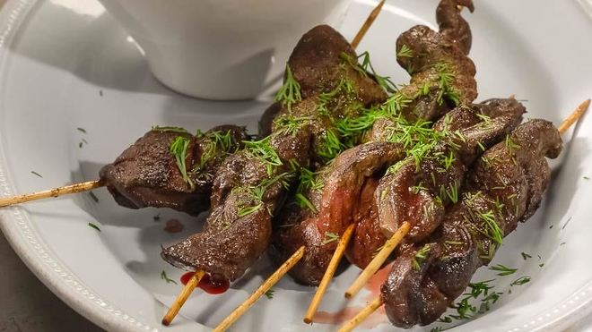 Рецепт Шашлычки из говяжьей печенки