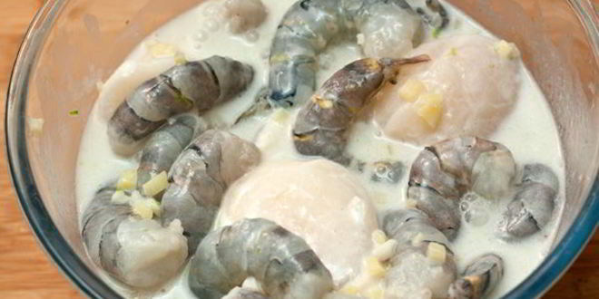 Рецепт шашлычки из гребешков и креветок