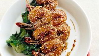 Рецепт Шашлык из креветок с кунжутом в соевом соусе