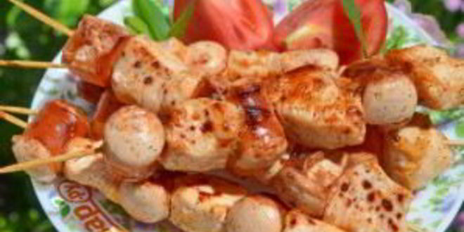 Рецепт шашлык из курицы с сосисками