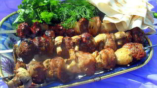 Рецепт Шашлык из печени индейки с шампиньонами