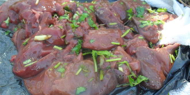 Рецепт шашлык из печени индейки с шампиньонами