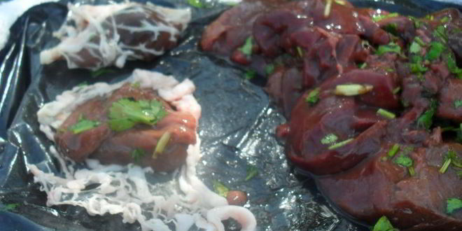 Рецепт шашлык из печени индейки с шампиньонами