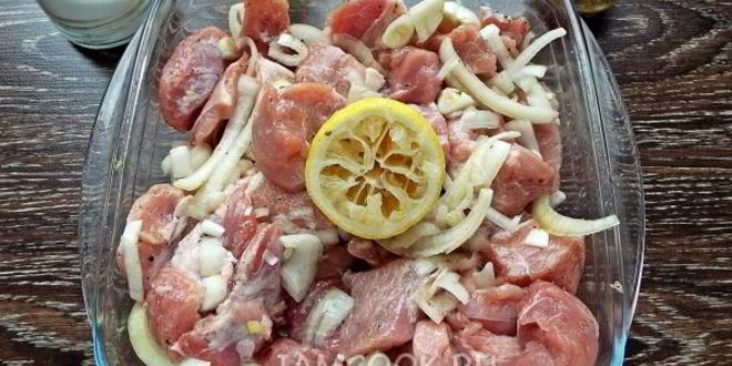 Рецепт шашлык из свинины с лимоном и луком