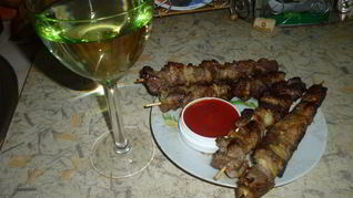 Рецепт Шашлык в белом вине на сковороде