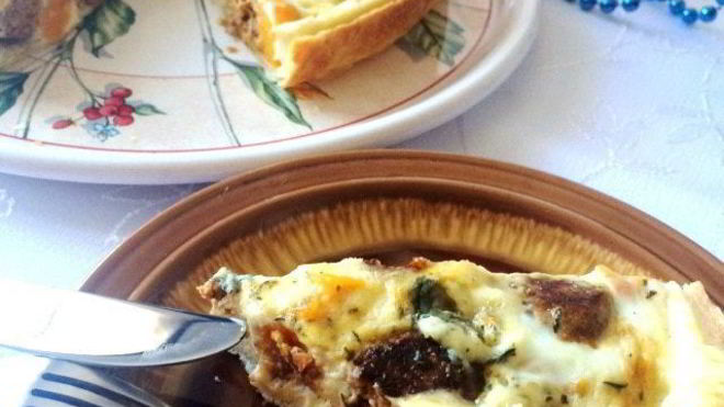 Рецепт Киш с тефтелями, тыквой и сыром Дор блю