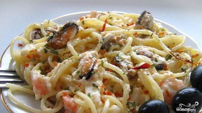 Рецепт Паста с морским коктейлем