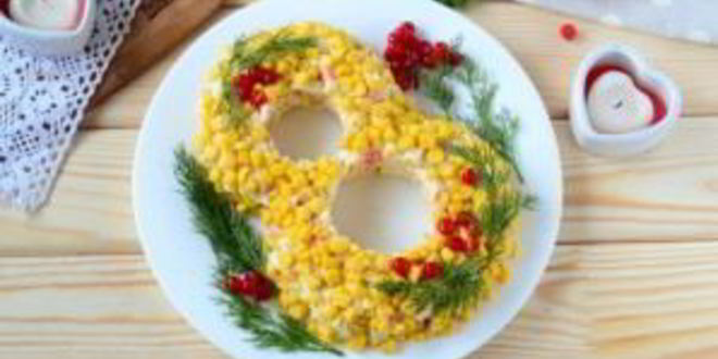 Рецепт салат 8 марта с крабовыми палочками