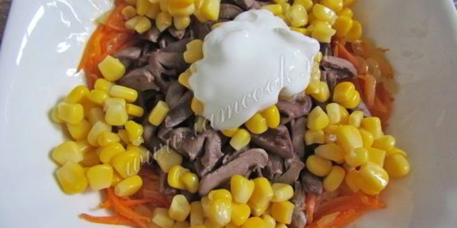 Рецепт салат из куриных сердечек