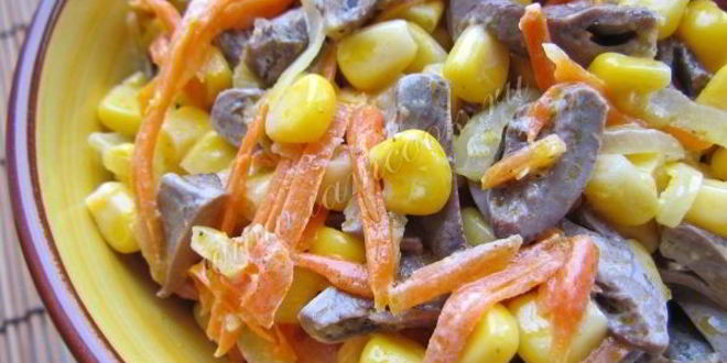 Рецепт салат из куриных сердечек