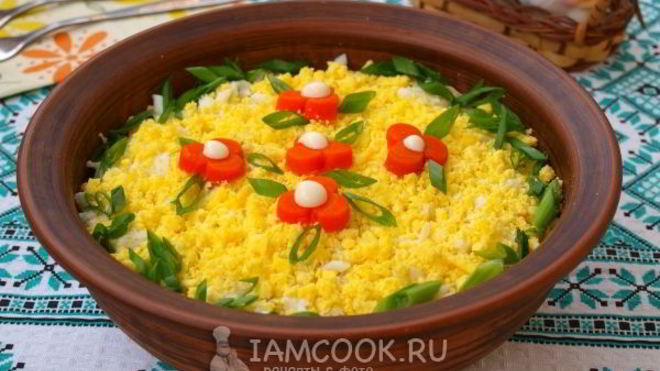 Рецепт Салат Мимоза с горбушей