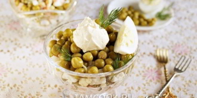 Рецепт салат с горошком и яйцом