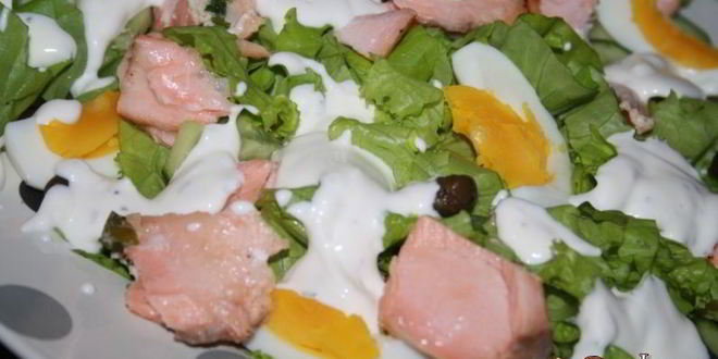 Рецепт салат с лососем горячего копчения