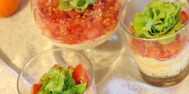 Рецепт салат с лососем и помидорами