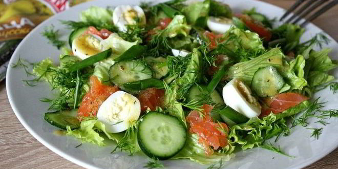 Рецепт салат с семгой и горчичной заправкой