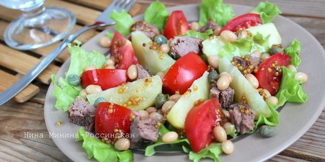 Рецепт салата с тунцома и белого фасолью