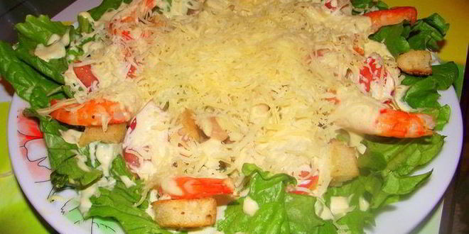 Рецепт салат цезарь с креветками