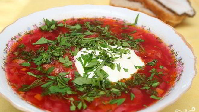 Рецепт Украинский борщ с салом и чесноком