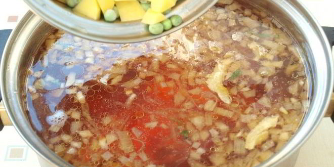 Рецепт зеленый борщ со свеклой и зеленым горошком