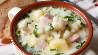 Рецепт Быстрый суп из цветной капусты с ветчиной