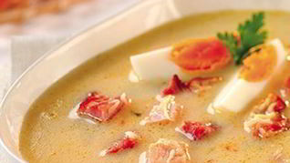 Рецепт Густой сливочный суп с беконом и хреном