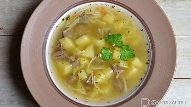 Рецепт Картофельный суп с куриными потрошками