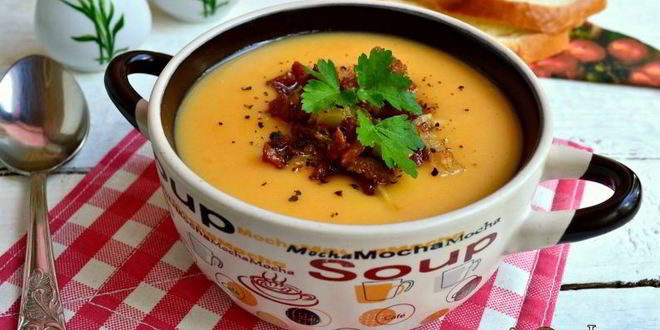 Рецепт крем-суп морковно-картофельный со шкварками из утиного жира