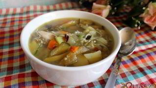 Рецепт Куриный суп с баклажанами и лапшой Зеленый чай