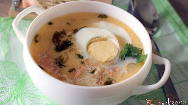Рецепт Суп из хребтов семги с яйцом и сметаной