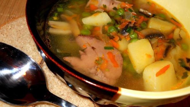 Рецепт Суп из кролика с горошком и грибами