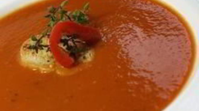 Рецепт Суп-пюре из запеченного сладкого перца и помидоров