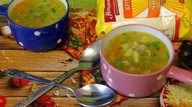 Рецепт Суп с манкой и зеленым горошком