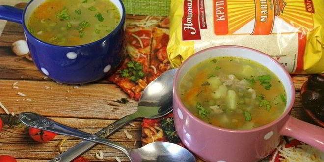 Рецепт суп с манкой и зеленым горошком