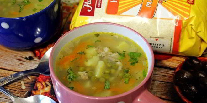 Рецепт суп с манкой и зеленым горошком