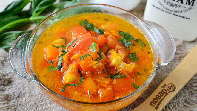 Рецепт Томатный суп из печки с базиликом