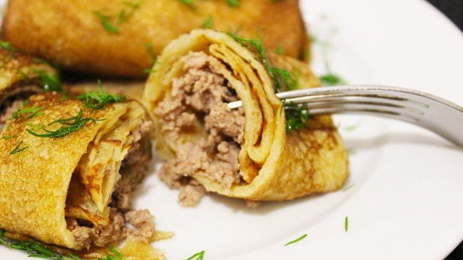 Рецепт Блинчики на кефире с мясом