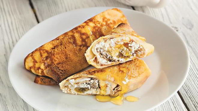 Рецепт Блинчики на топленом молоке, с творогом