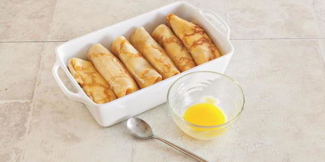 Рецепт блинчики на топленом молоке, с творогом