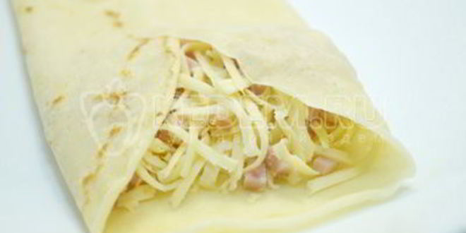 Рецепт блинчики с ветчиной и сыром