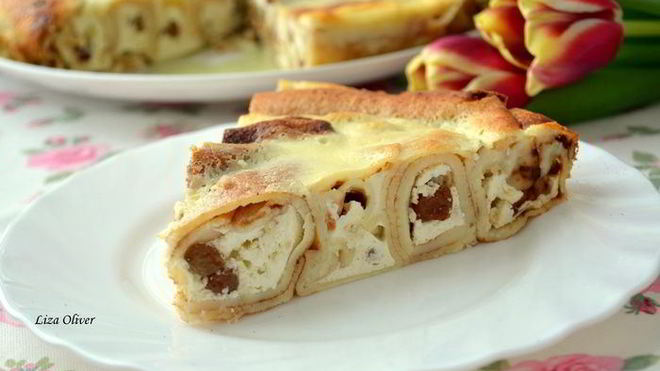 Рецепт Блинная ванильная Улитка с творогом и изюмом