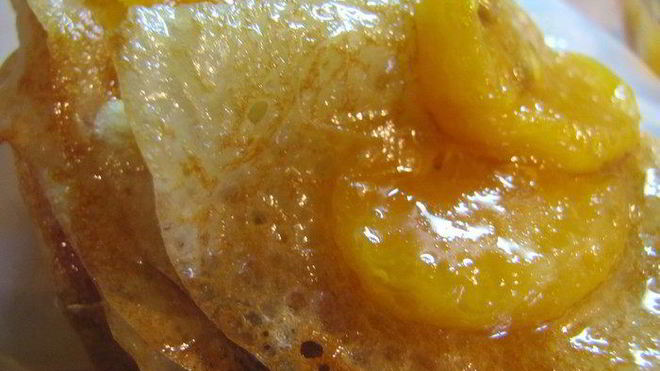 Рецепт Блины без яиц с но мандариновым конфитюром