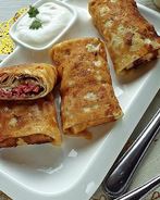 Блины с колбасой и сыром